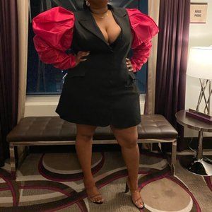 Plus Size Puff Sleeve Blazer Dress